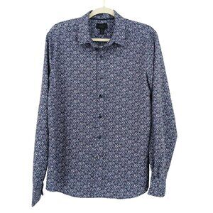NWT Magaschoni Man Blue Purple Button Down Shirt Medium